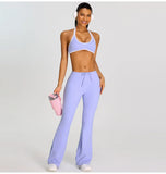 Breathable Yoga Suit for Women Color Contrast Shockproof Sports Bra Drawstring High Waist Pants Gym Running Fitness Suits