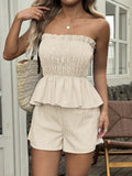 Women's Set Casual Simple Tube Top Fungus Edge Shorts Set Women's Summer Two Piece Sets Womens Outifits Shorts Women