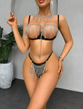 European and American erotic lingerie, sexy rhinestone bra and panties three-piece set
