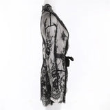See Through Lace Babydoll Women Sexy Lingerie Erotic Transparent V-Neck Nightwear Robe G-string Robe Sleepwear Dress