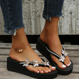 Luxury Crystal Butterfly Wedge Heel Flip Flops Women Fashion Clip Toe Thick Bottom Slippers Woman Summer Beach Non Slip Slides