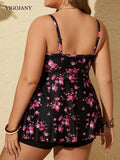 VigoJany 2026 Red Floral Print Plus Size Tankini Swimwear Women Large 2 Piece Curvy Dress Swimsuit Lady Big Shorts Bathing Suit