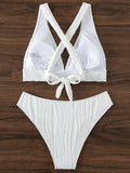 Wrinkled Crinkled Cross Back Bikini Women Swimwear Female Swimsuit Two-pieces Bikini Set High Cut Bathing Suit Swim Beach Wear