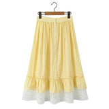 Foridol Gingham Printed Yellow Women Summer Dress Set Lace Top+skirt Sets Vintage French Style Midi Dress Oufits Plaid Vestidos