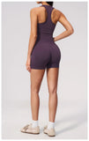 Seamless Gym Yoga Sets Women Breathable I-shaped Shock-absorbing Slim Sports Tank Top High Waist Shorts Training Fitness Suit