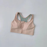 Large Size Women's Sports Fitness Bra Shock-Absorbing Gathered Front Zipper Design No Buckle Needed for Comfortable Fit