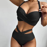 Sexy Push Up Bikinis 2026 Women High Waist Swimsuit Solid Halter Swimwear Female Bathing Suit Swimming Summer Beachwear XXL