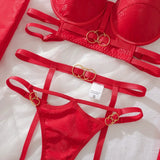Toucheart Erotic Lingerie Hollow Seductive Shaping Bra Set Gathering Passionate Sexy Luxurious Intimate Underwear Four-piece Set