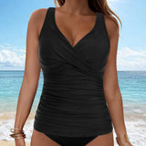 Women Bikini Tankini Top Front Knot Ruched Swimsuit V Neck Bathing Suit Swim Top Cross Back Swimwear Tops Summer Beach Wear