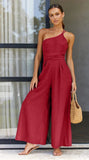 Foridol Waist Folds Backless Double Strap Casual Wide Leg Jumpsuit Long Pants Green 2025 New Female Loose  Jumpsuit