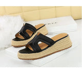 Spring 2025 Women's Slippers Hollow Out Strap Waterproof Thick Heel Woven Rope Country Style Slip-On Shoes Polyurethane Material