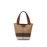 Genuine leather cowhide canvas checkered handbag 2025 new retro cross-body shoulder bag lady detachable shoulder strap small bag