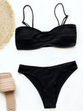 New Sexy Wrinkled Mid Waist Padded  Bikini Women Swimwear Female Swimsuit Two-Pieces Bikini Set Bather Bathing Suit Swim V3163