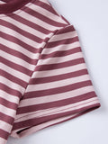 Women's Summer Striped Short Outfits Casual Stylish Short Sleeve Tee Tops and Shorts 2 Pcs Sets Daily Casual Sporty Loungewear