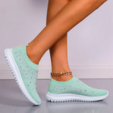 Women's Slip-On Crystal Sneakers 2025 Breathable Mesh Plus Size 35-43 Casual Flats Women Comfort Soft Sole Running Walking Shoes