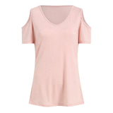 Women V Neck Cold Shoulder Short Sleeve T Shirt Soft Loose Fit Solid Color Basic Tees Spring Summer Casual Daily Streetwear 2026