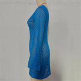 V Neck Long Sleeve Hollow Out Crochet Knitted Tunic Beach Cover Up Cover-ups Beach Dress Beach Wear Beachwear Female Women V7643