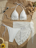 DEKA Lace Ruffled Swimwear Women Bikinis Set Backless Lace Up Bathing Suit Sexy Thongs Split Swimsuit Summer Beach Mini Skirt