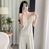 Gold velvet three-piece pajamas set, autumn and winter lace nightgown, sexy home wear with chest pad