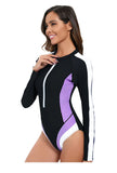 Long Sleeved Sun Protection One-piece Sports Swimsuit for Women High Elasticity Slim Zipper Sports Bikini Monokini Surfing Suit