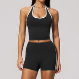 Naked Color Contrast Yoga Sets Women Hanging Neck Sports Vest Gym Clothes Breathable High Waist Shorts Fitness Suits Tracksuit