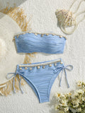 XS - XL Bandeau Wrinkled High Cut Bikini Women Swimwear Female Swimsuit Two-pieces Bikini Set Shells Bather Bathing Suit Swim