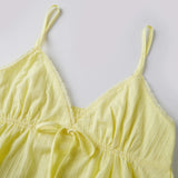 Womens Solid Color Sleep Tank Tops Spaghetti Strap Stylish Lace Trim Striped Front Bow Backless V Neck Sleep Camisoles
