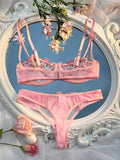 New Pink Bra Women Lingerie Set Ladies Embroidery Floral Bras Underwear Sets