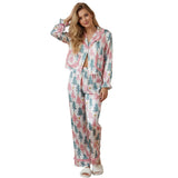 Women's Christmas Pajama Sets Fashionable Lapel V Neck Long Sleeve Printed Tops with Pants 2 Pieces Soft Sleepwear