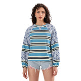 Loose Knitted Tops Women Contrast Color Stripe Floral Print Long Sleeve Pullovers Fall Winter Casual Jumpers