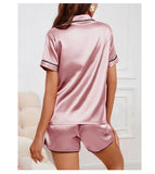 Women's Pajama Lounge Set Summer Heart Embroidered Pocket Patched Short Sleeve Shirt & Shorts Pajamas 2 Piece Set Pyjama Femme