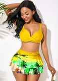 Sexy Ruffled Swimsuit Women Push Up Hollow Out Cross Bikini Set Women Maple Print Beach Bathing Suit Skirt Swimwear Plus Size