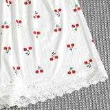 Women's V-Neck Lace Cherry Blossom Pajama Set, Soft Comfortable 2-Piece Loungewear Sleepwear for Spring and Summer