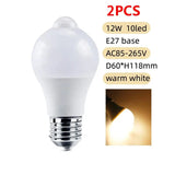 PIR Motion Sensor LED Light Bulb 12W E27 Smart Bulb Motion Activated ON/OFF Home Lights Lamp for Home Stair