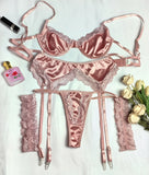 Toucheart 4PCS Patchwork Sexy Interesting Underwear Thong Set Slim Backless Lace Up Hollow Out  Floral Mesh Sexy Underwear Set