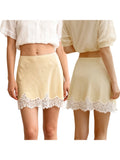 Women's Satin Mini Skirt Elegant Patchwork Lace Trimmed High Waisted A Line Skirts for Party Work Daily Wear