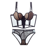 ja-dhāb / mu-thīr Kawaii Voom French Fishbone Bra Set Push up Bustier G-string Large Chest Slimming Anti-Sagging Lingerie Women