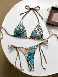 2026 Halter Triangle Bikinis Printed Swimsuit Women Sexy String Swimwear Female Bathers Swimming Bathing Swimming Swim Suit