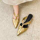2026 Summer New Brand Women Slipper Fashion Pointed Toe Slip On Slides Low Heel Ladies Elegant Mules Sandals Top quality  Gold