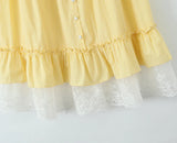 Foridol Gingham Printed Yellow Women Summer Dress Set Lace Top+skirt Sets Vintage French Style Midi Dress Oufits Plaid Vestidos
