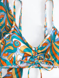 New Sexy 3 Pieces Suit for Women Neck Hanging Bikini Set+Cover-up Swimwear Sunproof Tankini High Waist Shorts Swimsuit Beachwear