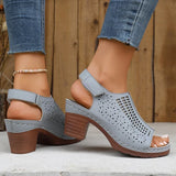 Retro Hollow Out Thick Heeled Sandals for Woman Summer Lightweight High Heels Sandals Women Plus Size Outdoor Platform Sandles