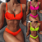 Sexy Ribbed Underwired V-bar Bikini Women Swimsuit Female Swimwear Two-pieces Bikini Set High Cut Bathing Suit Swim Beach Wear
