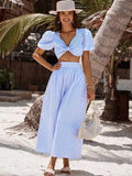 Foridol Striped Women Summer New in Matching Sets Top+skirt  Two Piece Set Outfits 2025 Light Blue Beach Casual Elegant Suit