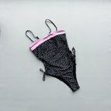 2026 Summer Women's One-piece Suit Swimwear Dot Patchwork Swimsuit Strappy Bodysuit Bikini High Waist Push Up Monokini Beachwear