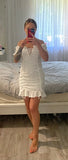 Lace up embriodery white summer dress women hollow out beach short dress puff sleeve ruffle ruched bodycon mini dress vestidos