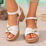 Summer White Thick High Heel Sandals Women Plus Size 42 Ankle Buckle Platform Sandles Woman Peep Toe Casual Sandalias Mujer