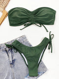 2026 Sexy Bikini Bandeau Women Swimwear Swimsuit Army Green Shirring Beach Bikini Set Bathing Suit Female Maillot De Bain Femme