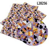 Halloween Disney Mickey Cartoon Print Artificial leather DIY Earring Hair Bow Bag Crafts  faux Leather  22X30CM litchi