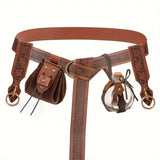 6-piece Medieval Coplay Copper Coin Waist Bag Elf Leaf Retro Embossed Belt Skirt Clip Glass Magic Bottle  Set Halloween Cosplay